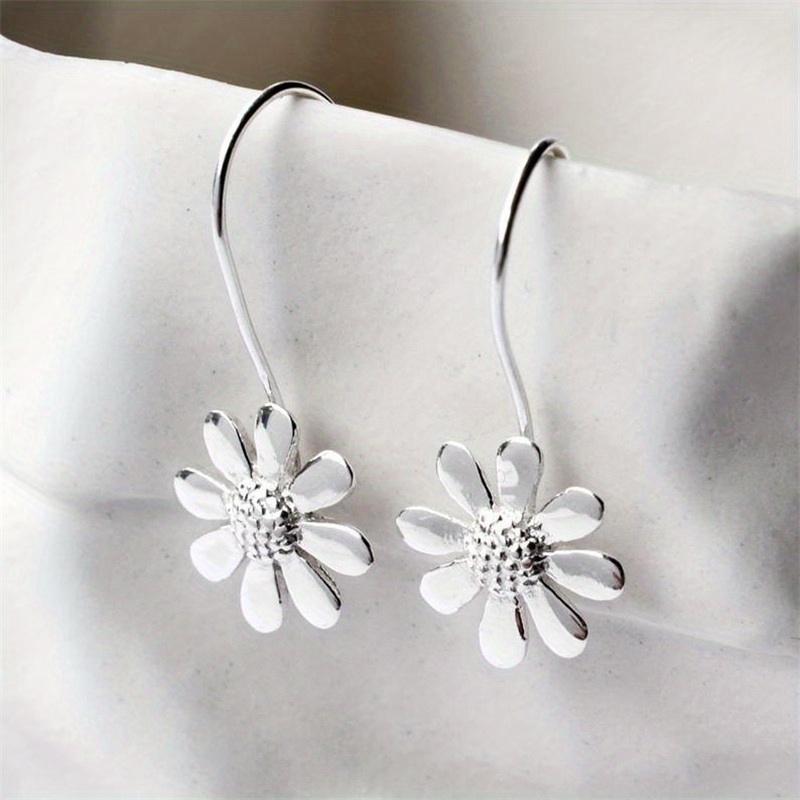 Minimalist Sunflower Dangle Flower Hook Earrings for Women
